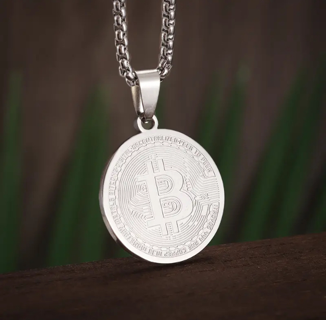 Stahl Bitcoin Medal Halskette  