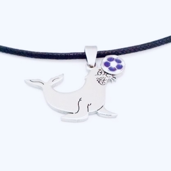 Marco Nappi  La Foca Monaca  Stainless Steel Pendant with White and Purple Enamelled Soccer Ball  