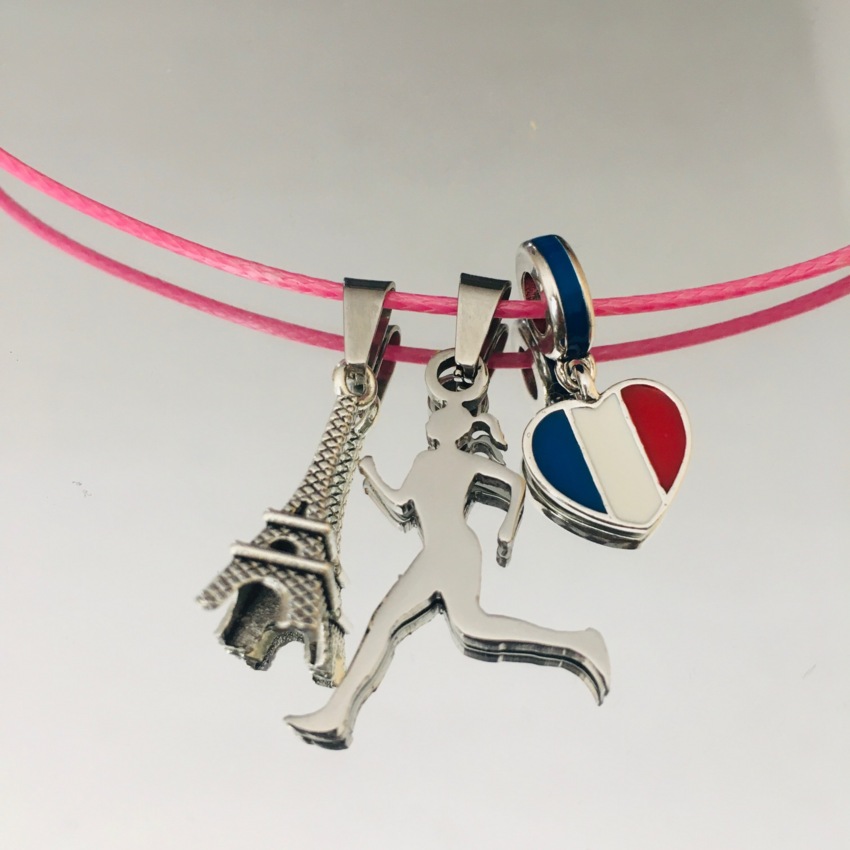 Collier charms Tour Eiffel, Runner girl, coeur drapeau français en acier  