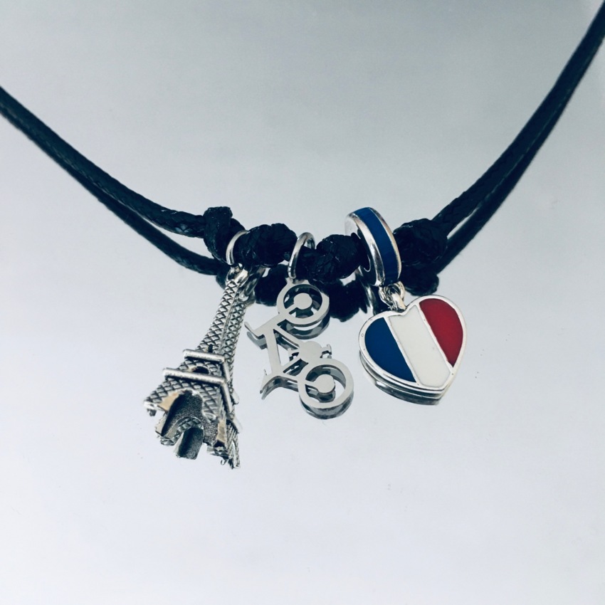 Collier Tour Eiffel, mountain bike,coeur avec drapeau français en acier  