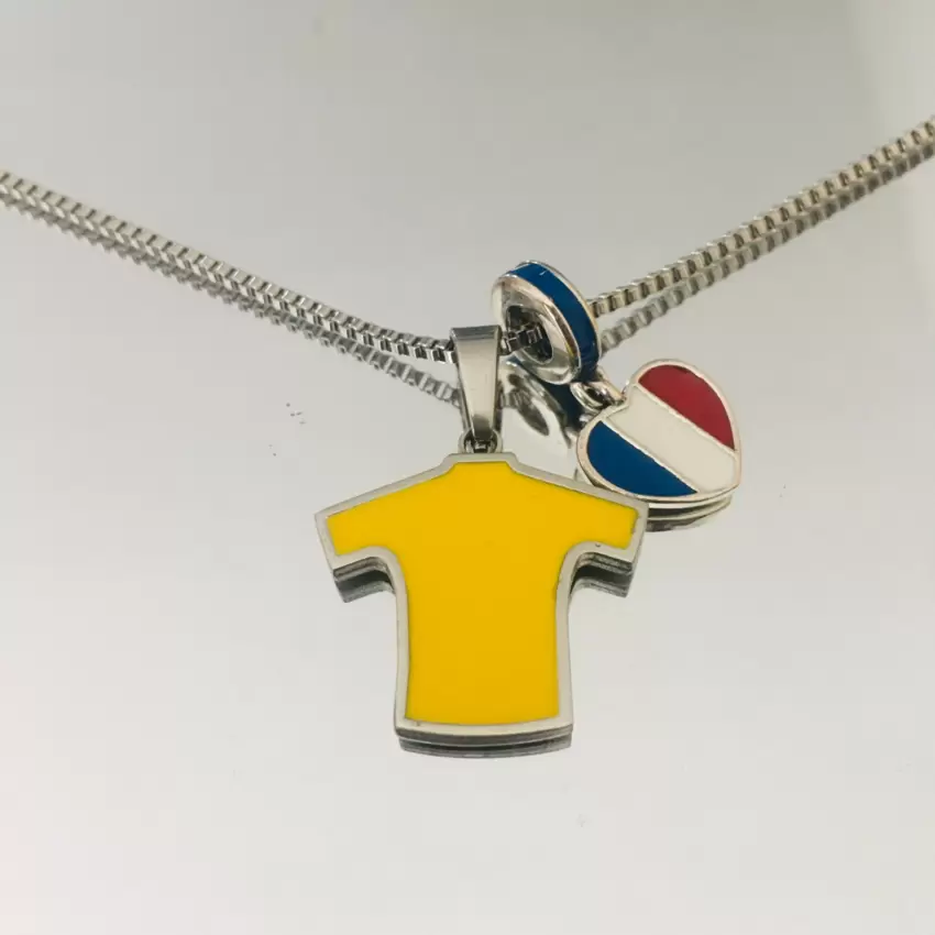 Ciondolo maglia gialla con cuore colori bandiera Francia in acciaio  