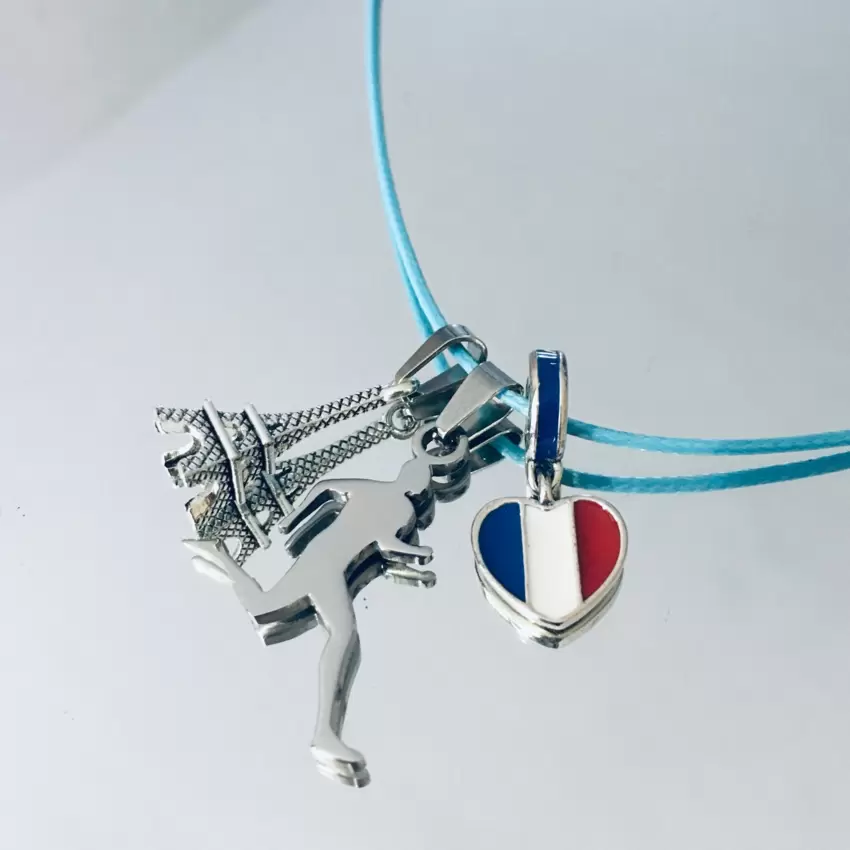 Collier charms Tour Eiffel,Runner,drapeau français coeur en acier  