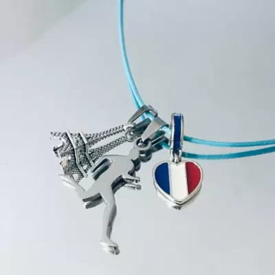 Colar com pingentes Tour Eiffel, Runner, coração da bandeira francesa em aço 