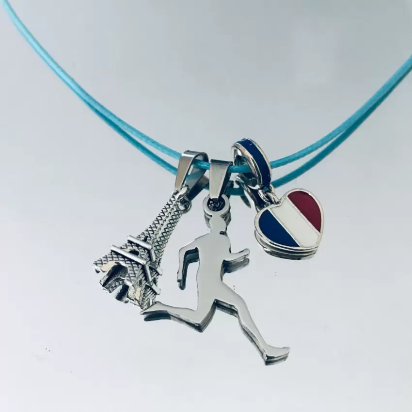 Collier charms Tour Eiffel,Runner,drapeau français coeur en acier  