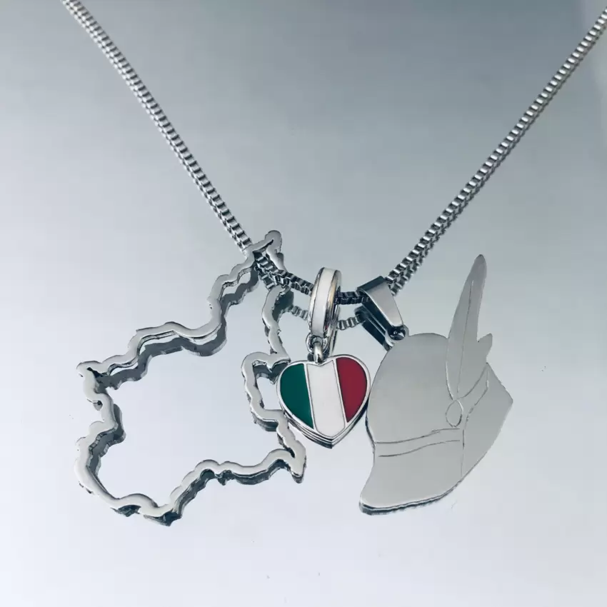 Halskette Charms Alpini 2025 anpassbar mit Silhouette von Piemont in Stahl  