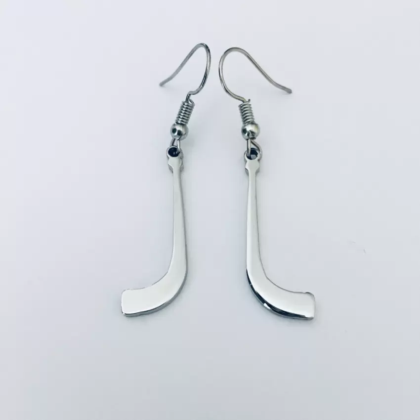 Boucles d'oreilles personnalisables en acier avec crosse de hockey  