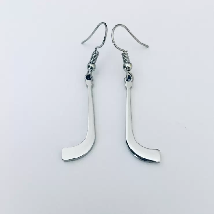 Boucles d'oreilles personnalisables en acier avec crosse de hockey