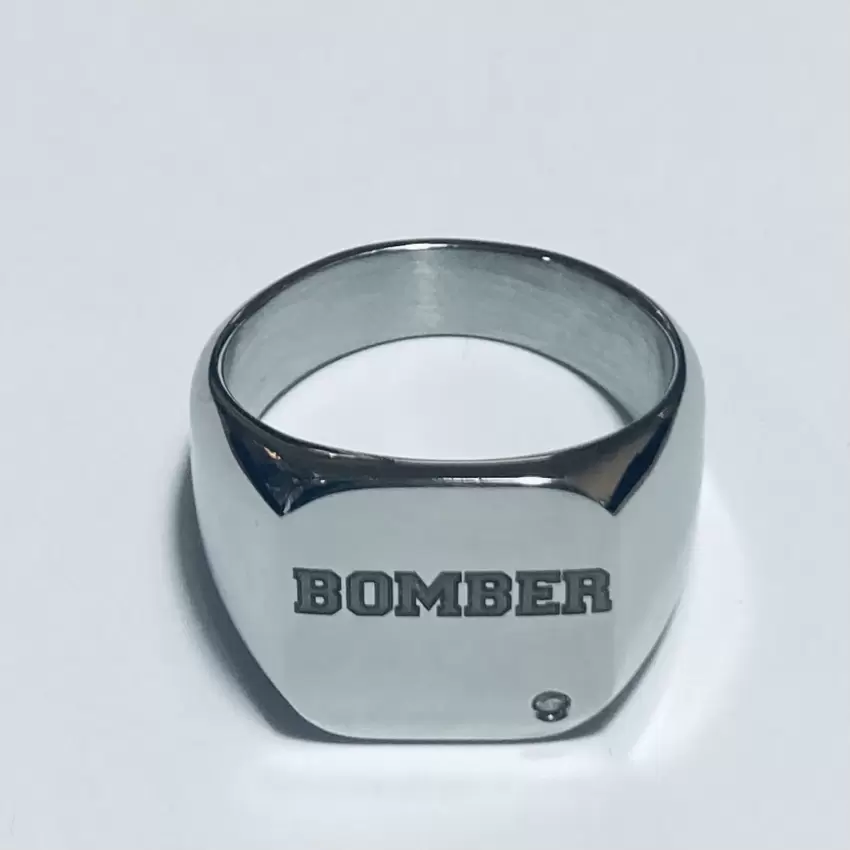 Anello del Bomber in acciaio personalizzabile versione DELUXE con diamante naturale  