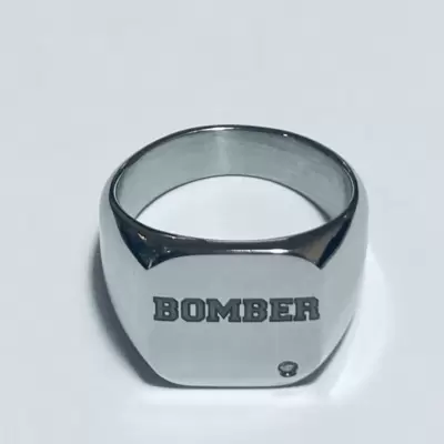 Anello del Bomber in acciaio personalizzabile versione DELUXE con diamante naturale 