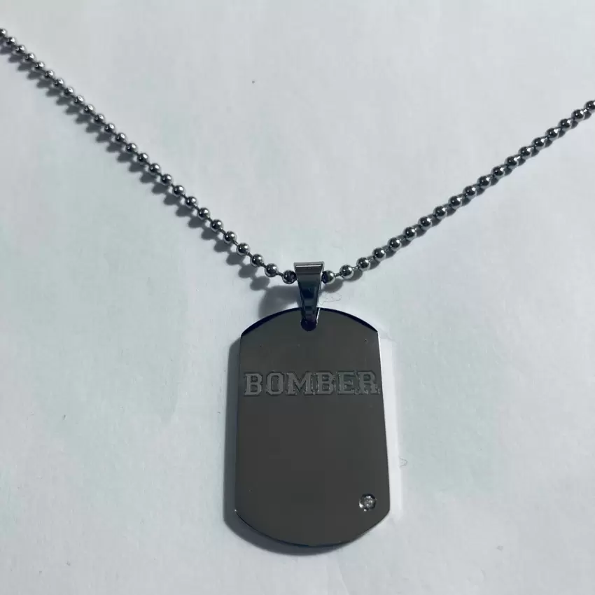 Collana del BOMBER piastrina in acciaio personalizzabile con diamante  