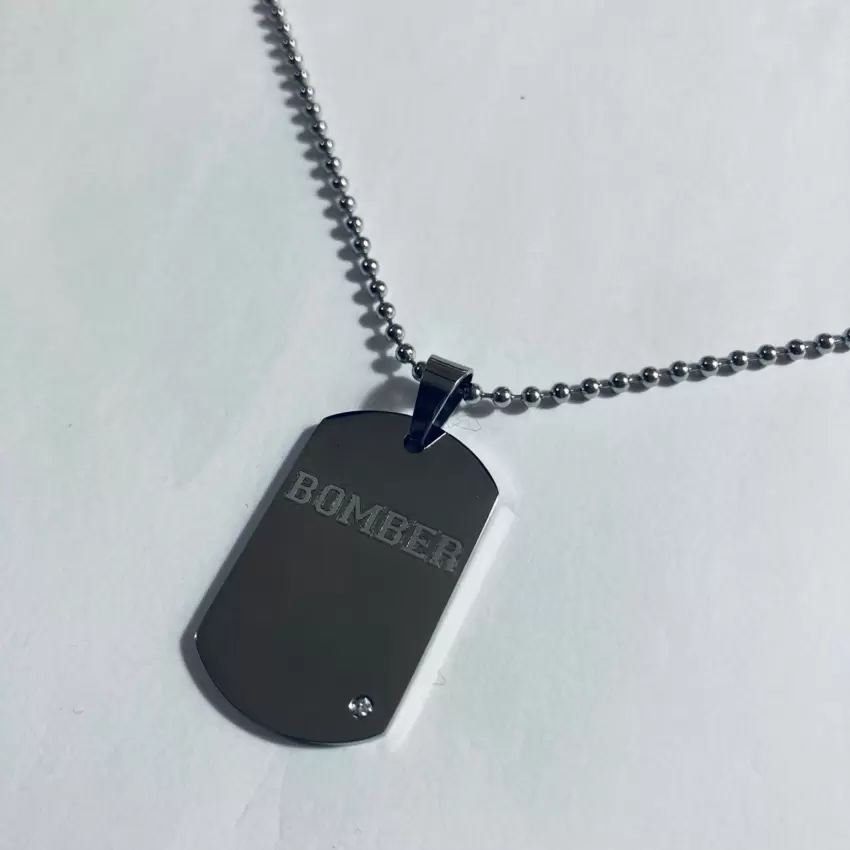 Collana del BOMBER piastrina in acciaio personalizzabile con diamante  